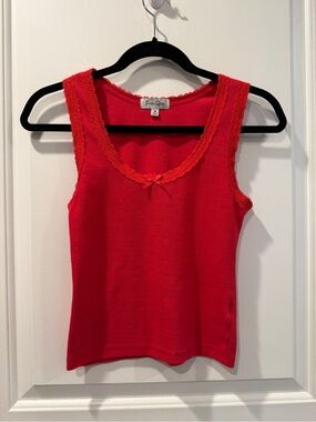 Vintage Faded Rose Red Lace Trim Tank Top